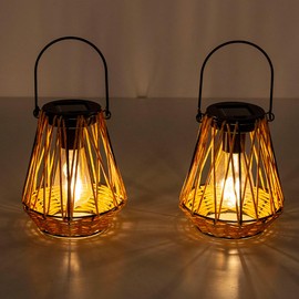 Venniy Solar Lanterns,2 Pack Hanging Solar Lantern Outdoor Lanterns for Patio Waterproof,Rattan Lantern with Handle,Decorative Retro Rattan Lights for Yard