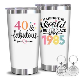 40th Tumbler 20oz with Key Chain, 40th Birthday Gifts Men - 1985 40th Birthday Decorations for Women-40 Year Old Gifts for Men, Women, Mom, Dad, Wife, Husband - 20oz Tumbler