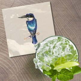 Unbranded Watercolor Kingfisher Bird Animal 4'' X 4'' Square Wooden Coaster