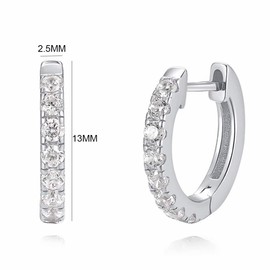 LIUJZZJ Silver Hoop Earrings for Women Silver Hoop Earrings with Zirconia Hypoallergenic Small Sleeping Hoop Earrings 13 mm, Silver