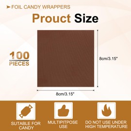PATIKIL Foil Candy Wrappers 3x3 Inch, 100 Pcs Square Fine Grid Aluminium Foil Candy Wrapping Paper for DIY Chocolate Candies Packaging Decoration, Brown
