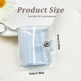 VOMZIKL Pack of 2 Small Key Fob Photo Album Card Holder Clear Bag Photo Album Key Ring Mini Portable Photo Album Photo Album 2 Inch Key Ring, White