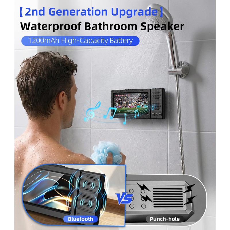 Blissfuhue 2nd Gen Shower Phone Holder Waterproof with Speaker Hole