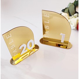Números de mesa acrílico con espejo semiarqueado dorado para bodas y eventos