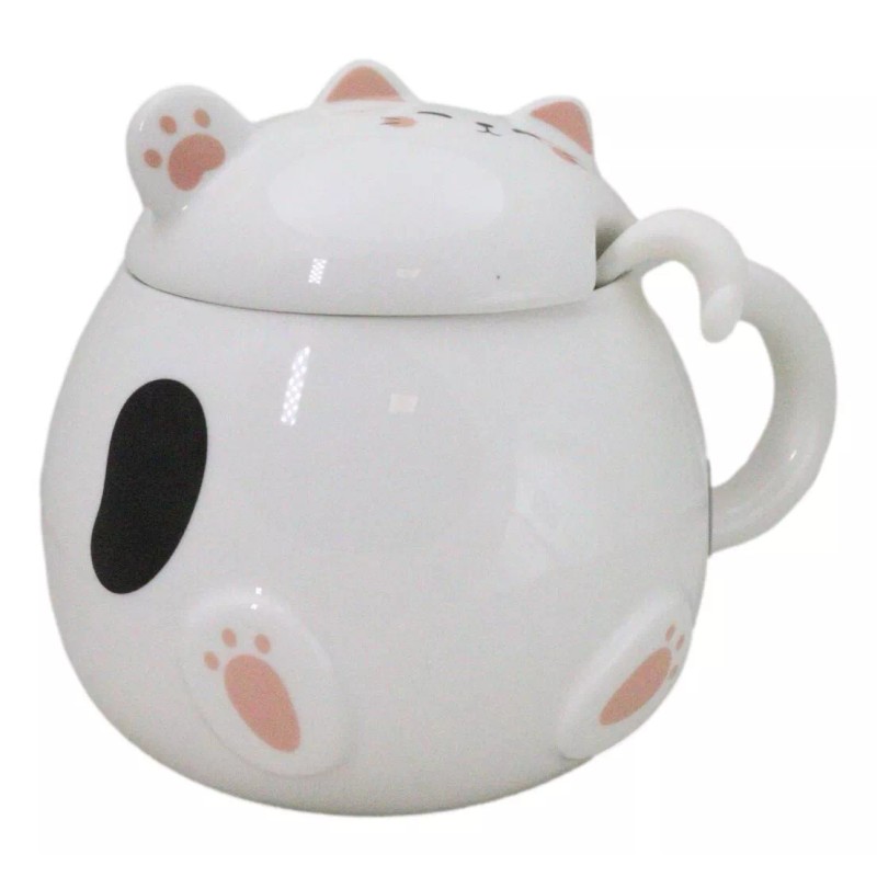 Ebros Gift Whimsical White Chubby Feline Kitty Cat Cup Mug