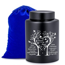 Medium Memorial Urn for Adult Ashes - Black Love Tree Cremation Urn with Velvet Bag, Cemetery & Home Keepsake Urns for Dad/Grandma, Funeral Sympathy Gift