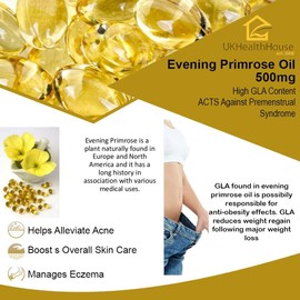Evening Primrose Oil Capsules - 500mg - High Strength - 45mg GLA (360) Cold Pressed - Non-GMO - Supplements