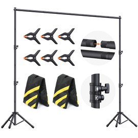 Backdrop Stand 10x7.5ft (WxH), Photo Backdrop Stand for Parties, Heavy Duty Background Stand Kit with 6 Clamps and 2 Sandbags