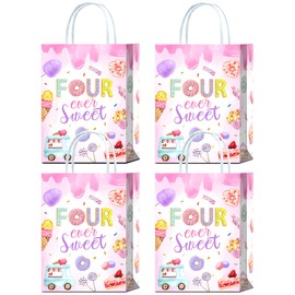 YanZonic Fourever Sweet Goodie Bags -16Pc Four Ever Sweet 4th Birthday Decorations Girl, Robust Party Favor Bags, Fourever Sweet Birthday Celebrations