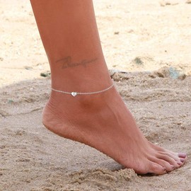 ChicSilver Sterling Silver Anklets for Women Waterproof, Silver Heart Initial Ankle Bracelets, 14K White Gold White Gold Anklets for Women Beach Foot Jewelry