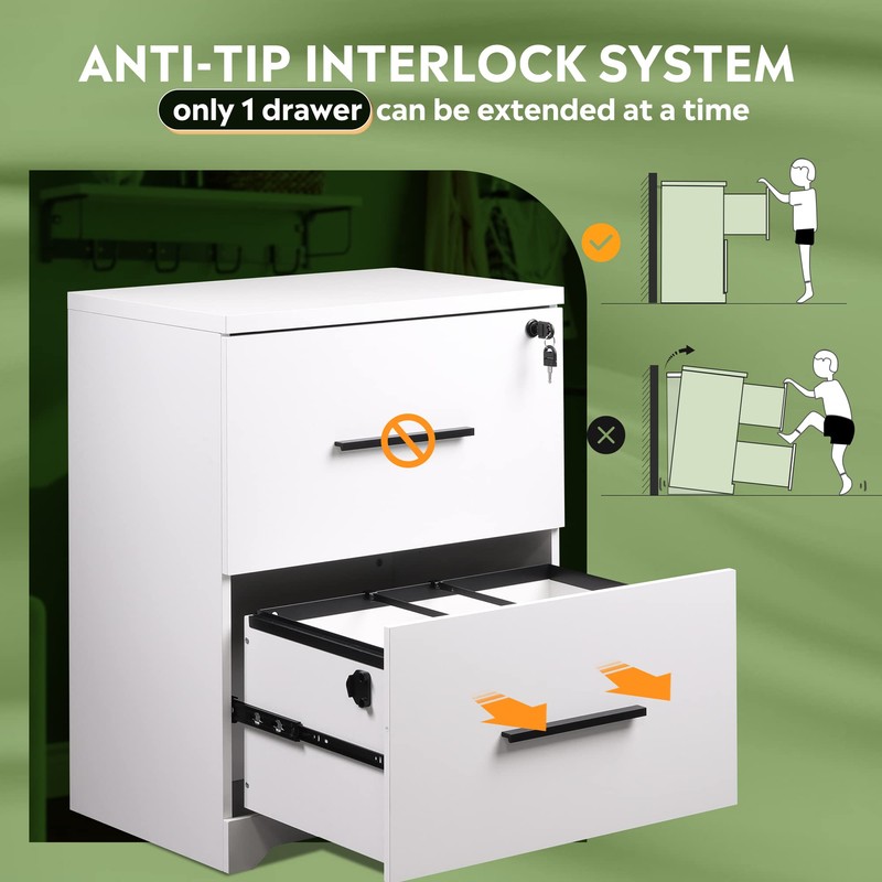 DEVAISE 2-Drawer Wood Lateral File Cabinet with Lock for Office