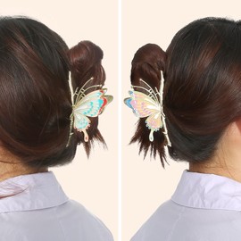 VOCOSTE 2pcs Butterfly Metal Hair Clip, Hair Claw for Women, Cute Claw Clip, Non-Slip Claw Clip, Fashion Hair Accessories, Gold Tone