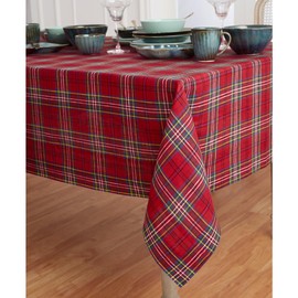 Solino Home Christmas Tablecloth 60 x 90 Inch – 100% Pure Linen Red Classic Tartan Plaid Tablecloth – Machine Washable Table Cover for Indoor, Outdoor