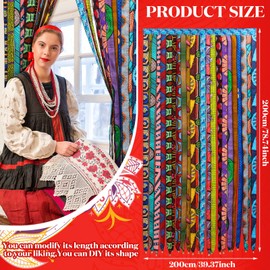 Frienda African Ankara Kente Multicolor Ribbon Doorway Curtains Silk Sari Hippie Boho Curtains Decor Vintage Print Pattern Window Drapes for Living Room Bedroom, 79 x 39 Inch