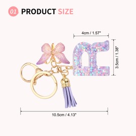 SUIKIHUM Initial Letter Keychains, (10.5cm/4.13" Mini Letter Butterfly KeyChain) Resin Tassel Pendant Car Keychain for Wallet Handbags Backpack, Purple (R)
