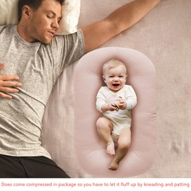 Baby Lounger Pillow,Loevin Baby Lounger Pillow for Newborn Cosleeping for Baby in Bed,Newborn Lounger Baby Nest for Boys & Girls 0-12 Months-Pink
