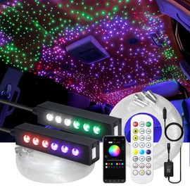 WEBUPAR 2PCS 3.2W 6LEDs Meteor Starlight Headliner Kit, 720pcs 0.01in 6.56ft, RGBW Shooting Stars Fiber Optic Lights with Bluetooth APP Control for Car/Home Theater