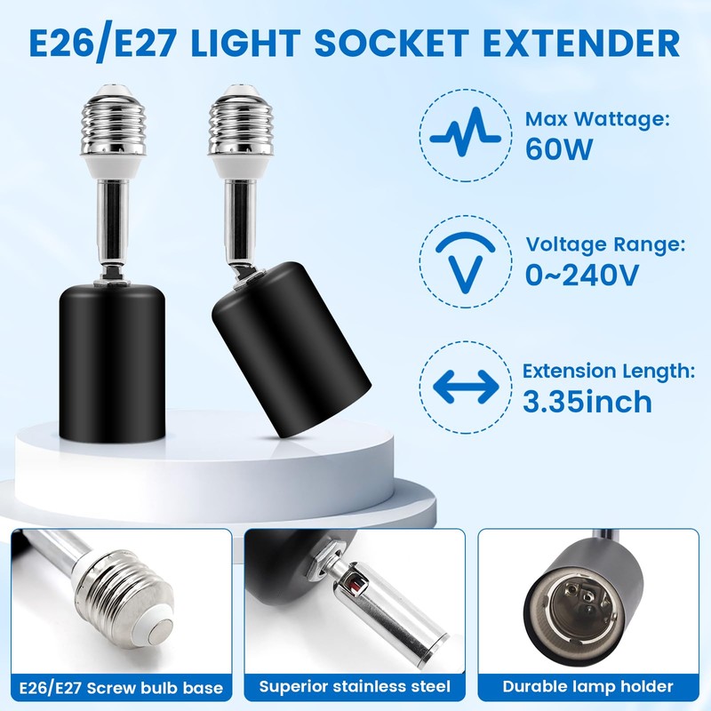 NWPangu 4PCS Light Bulb Socket Extender,E26/E27 Bulb Extender Socket,350 Degree