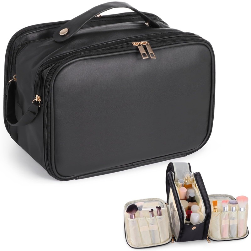 DORMIYA Black Travel Makeup Bag for Women - Large Capacity