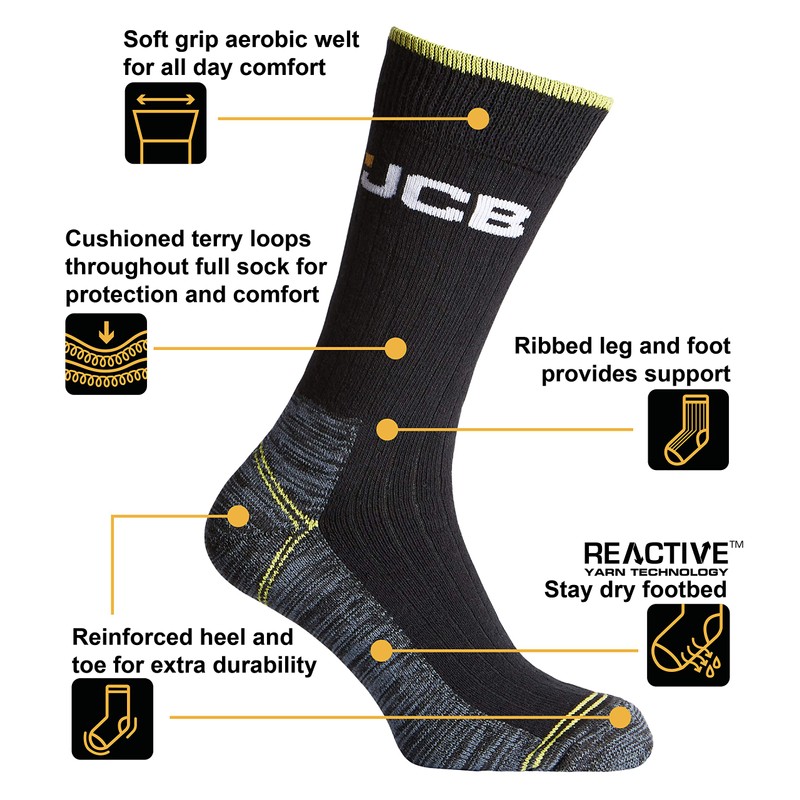 JCB - Mens Black High Vis Boot Socks | 3