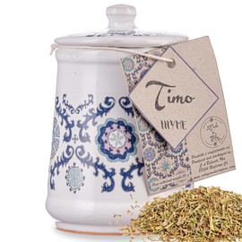 Dried Thyme in Italian Handmade Ceramic Jar, Herb, Spice & Seasoning Gifts, ARTIGIANI DEI SAPORI, Product of Italy, Net Weight 0.7 oz