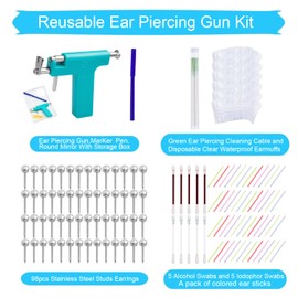 Ear Piercing Gun Kit,Reusable Professional Multi Purpose Ear Piercing Kit Nose Piercing Tools Set with 278 Pcs Stainless Steel Stud Earrings and Earrings Backs for Salon and Home Piercing