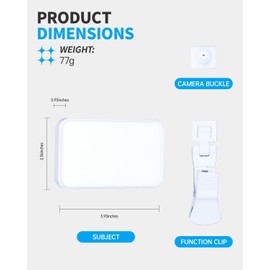 COMLZD LED Cell Phone Light, Selfie Light, Rechargeable Clip-On Video Light, Adjustable 3 Light Modes for Cell Phones, Cameras, Laptops, (White, Square)