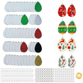 SHUANGART 60 Pcs Sublimation Earring Blanks Double-Sided Superfine Glitter Teardrop Shape, Unfinished Faux Leather Earrings with Sublimation Paper for Christmas DIY Jewelry Making (Christmas)