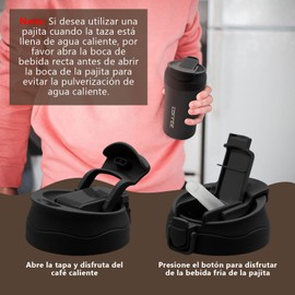 Termo Acero Inoxidable, Termos para Cafe, Vaso Térmico de Acero Inoxidable con Tapa Hermética, Portátil 6 Horas Termo a Prueba de Fugas Taza de Café de Viaje para Oficinas, Hogar，Gimnasio Viaje Excursión Ciclismo, Negro