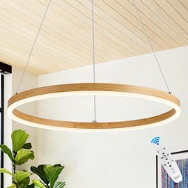 Ring Chandelier LED Wood Grain Round Chandeliers Modern Farmhouse Pendant Light Circular Hanging Ceiling Light Coastal Chandelier for Dining Room Kitchen Entryway, 20 inches