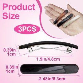 DC,CLISENCE 3pcs French Small Barrette for Women, 2.48 Inch Tortoise Shell Flat Spring Hair Clips, Non-Slip Curved Hair Accessories for Thin, Long Hair - 3 Colors