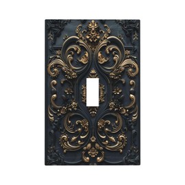 Xuejiaku Light Switch Cover Plate Black Gold Luxury Baroque Floral Rustic Flowers 1 Gang Single Toggle Decorative Switch Plates Wallplates Electrical Faceplate for Living Room Home Decor