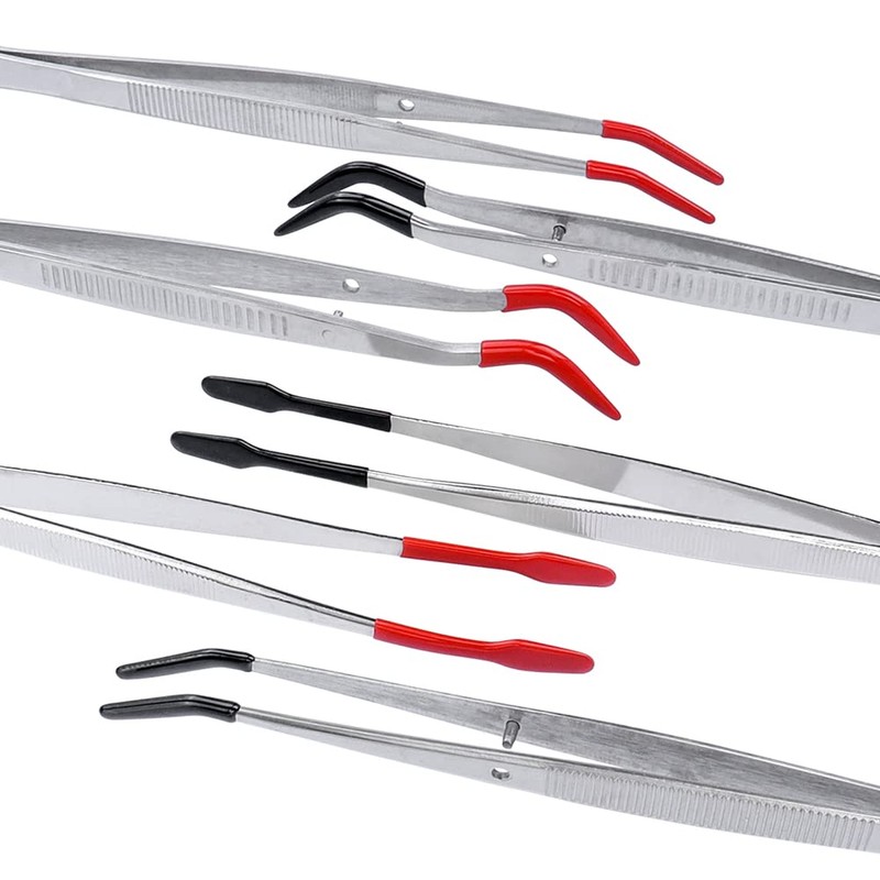 Bestgle 6 Pieces Rubber Tipped Tweezers, Stainless Steel Rubber Coated
