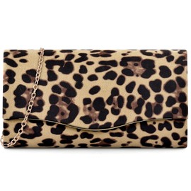 TINDTOP Clutch Purses for Women, Formal Evening Bags Suede Shoulder Envelope Party Handbags Wedding Cocktail Prom Clutches (D-Leopard)