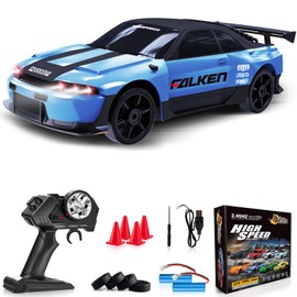 LFOLUSU Remote Control Car RC Drift Car 2.4GHz 1:24 4WD 15KM/H High Speed Racing Sport Car with LED Lights Drifting Tire Racing Sport Toy for Adults Boys Girls Kids Gift 2Pcs Rechargeable Batteries