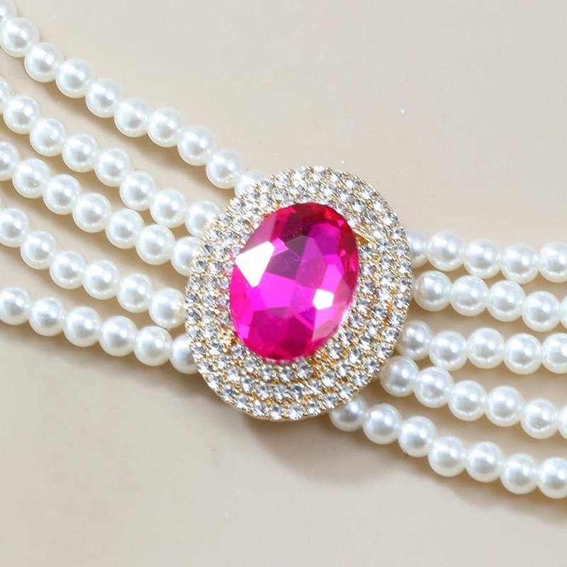 fxmimior Women Multilayer 1920s Green Blue Silver Rhinestone Necklaces Dainty