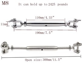 316 Stainless Steel Jaw and Jaw Closed Body Turnbuckle, 5/16" (8mm) Thread Diameter, Durable, Weather Resistant, Heavy Duty Clasp, Closed Body Lock QQ Claws Marine Class - (1PCS)