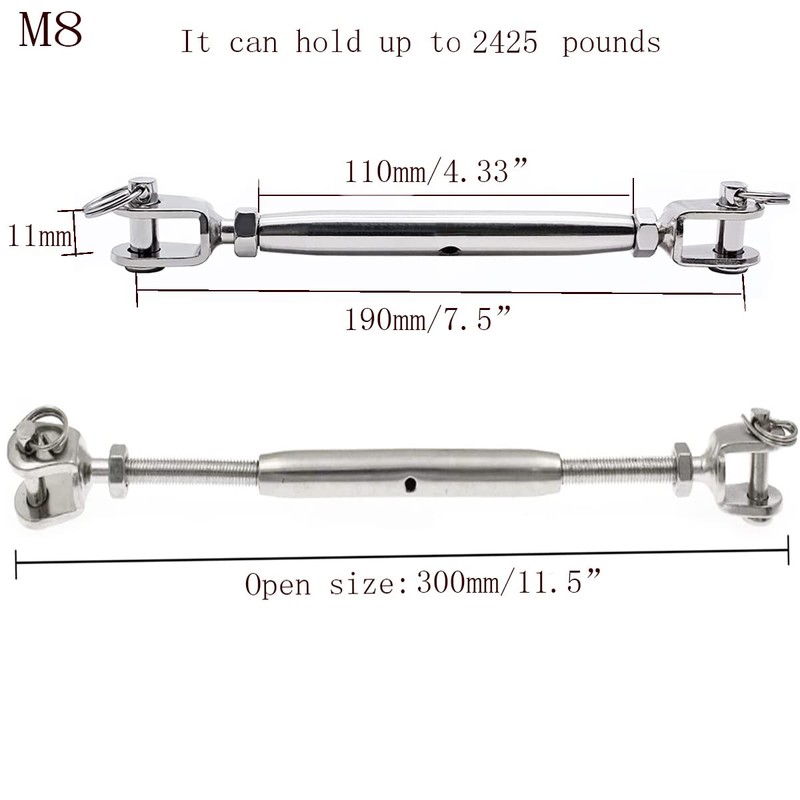 316 Stainless Steel Jaw and Jaw Closed Body Turnbuckle, 5/16"
