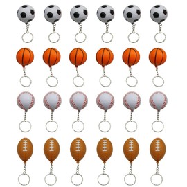 MOMOONNON Mini Foam Squeeze Sports Ball with Keychain, 24 Counts Mixed Mini Soccer, Basketball, Football, BaseBall, Kids Party Favors