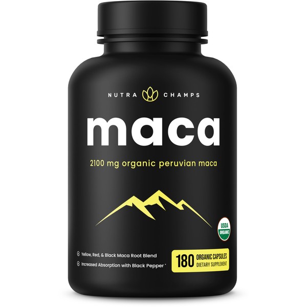 NutraChamps USDA Organic Maca Root Capsules for Women & Men,