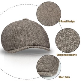 2 Pack Newsboy Hats for Men Classic 8 Panel Wool Blend Ivy Hat, B-Khaki/Dark Grey