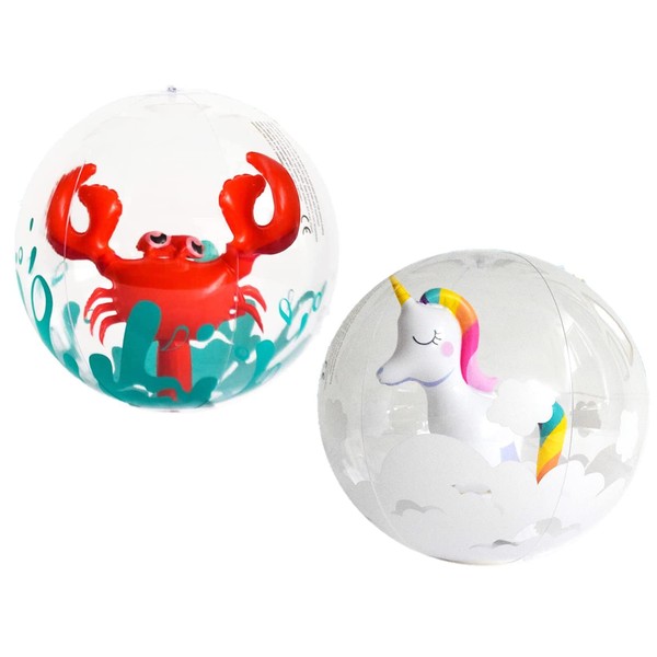 GiantGo 12inch Inflatable Beach Balls, 3D Crab and Unicorn inside,