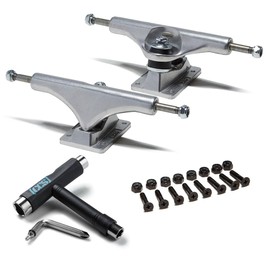 [CCS] Skateboard Trucks Bundle | Set of 2 | Professional Grade | Steel | All-in-One Skate Tool | 1" Mounting Hardware Included (Raw, 144mm)