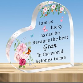 JMIMO Gran Gifts Gran Birthday Gifts Christmas Mothers Day Presents for Gran Acrylic Plaque Present - I Am As Lucky As Can Be Because The Best Gran in The World Belongs to Me