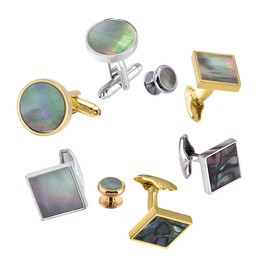 Rockyu Men's Gold Button Shirt Cuffs, Abalone Shell, Deep Sea, Black, Mother of Pearl, Square Shape, Premium Material, Formal Suit, Accessory, Abalone Shell, No Gemstone