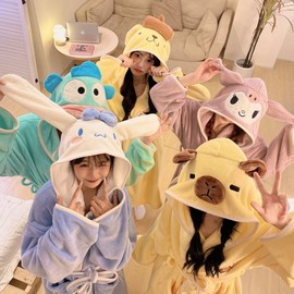 Cinnamoroll Flannel Bathrobe for Women - Absorbent Quick-Drying Sanrio Sleepwear Thick Coral Fleece Robe Size/27004 4ea
