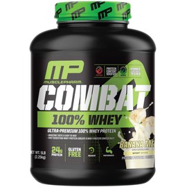 MusclePharm Combat 100% Whey Protein Powder, Banana Milk Flavor, Fast Recovery & Muscle Gain with Whey Protein Isolate, High Protein Powder for Women & Men, Gluten Free, 5 lb, 70 Servings