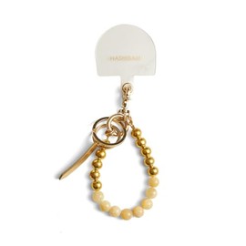 Hazel Key Chain Natural Stone x Gold Beads Smartphone Ring for Women, yellow quartz