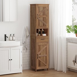 Homhedy 67" H Tall Bathroom Storage Cabinet with Barn Doors and Drawer