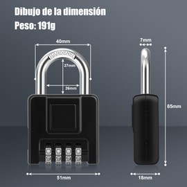 Diyife 51mm Candado Robusto Exteriores Impermeable, Grande Cerradura de Combinación 4 Dígitos, Grillete de 7 mm, para Garajes, Puertas, Cobertizo,Actualizar la Ventana de Contraseña, Negro